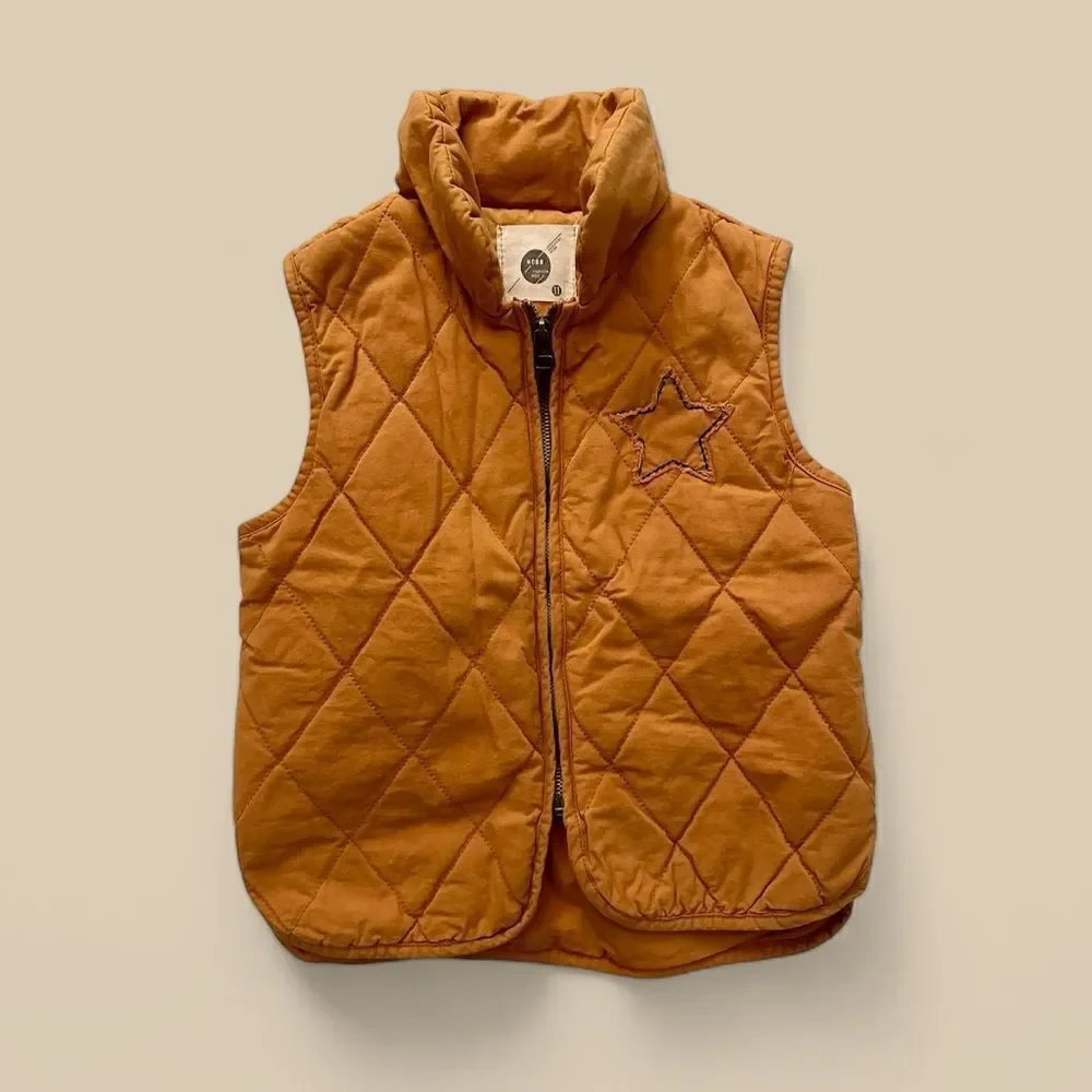 Kids Quilted Puffer Vest Stitch Star Orange